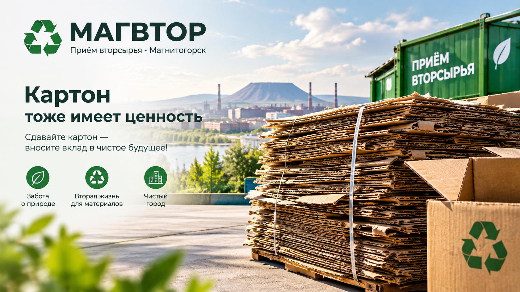 МАГВТОР — приём картона и вторсырья в Магнитогорске. Картон тоже имеет ценность: сдавайте картон — вносите вклад в чистое будущее!